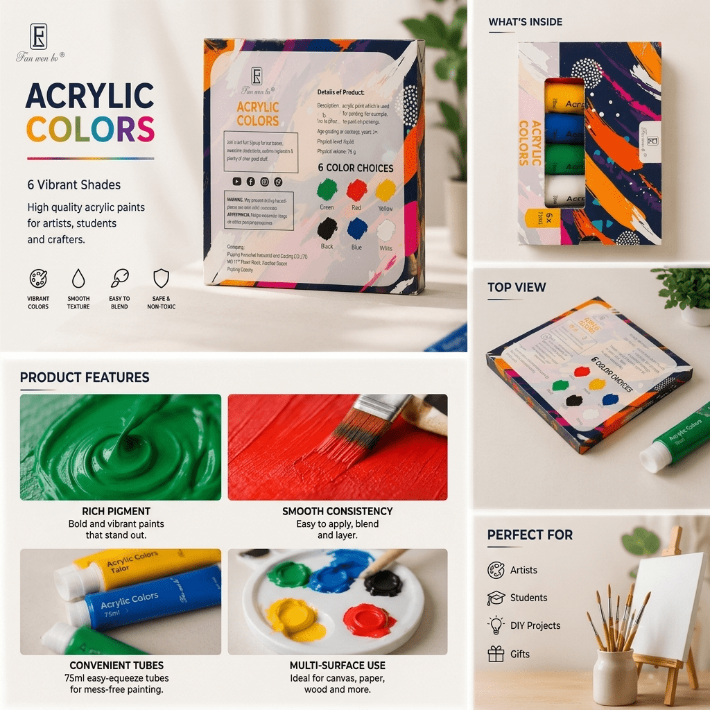 Acrylic Colours 6*75ml - Pan wen bo - Image 3